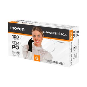 Luva Nitrílica Preta Descartável Sem Pó - Caixa com 100