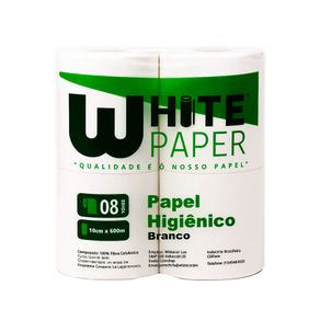Papel Higiênico Rolão Branco White Paper - Fardo com 8 Rolos de 300m