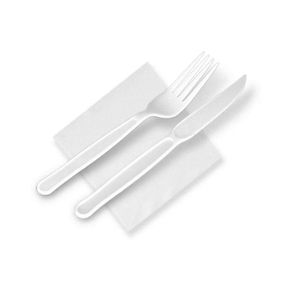 Kit Garfo, Faca e Guardanapo Embalado Individualmente - Pacote com 25
