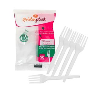 Garfo de Sobremesa Descartável Branco - Pacote com 50
