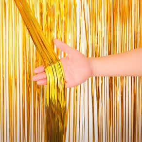 Cortina Metalizada Dourada 1x2 Metros para Decoração de Festa