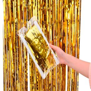 Cortina Metalizada Dourada 1x2 Metros para Decoração de Festa